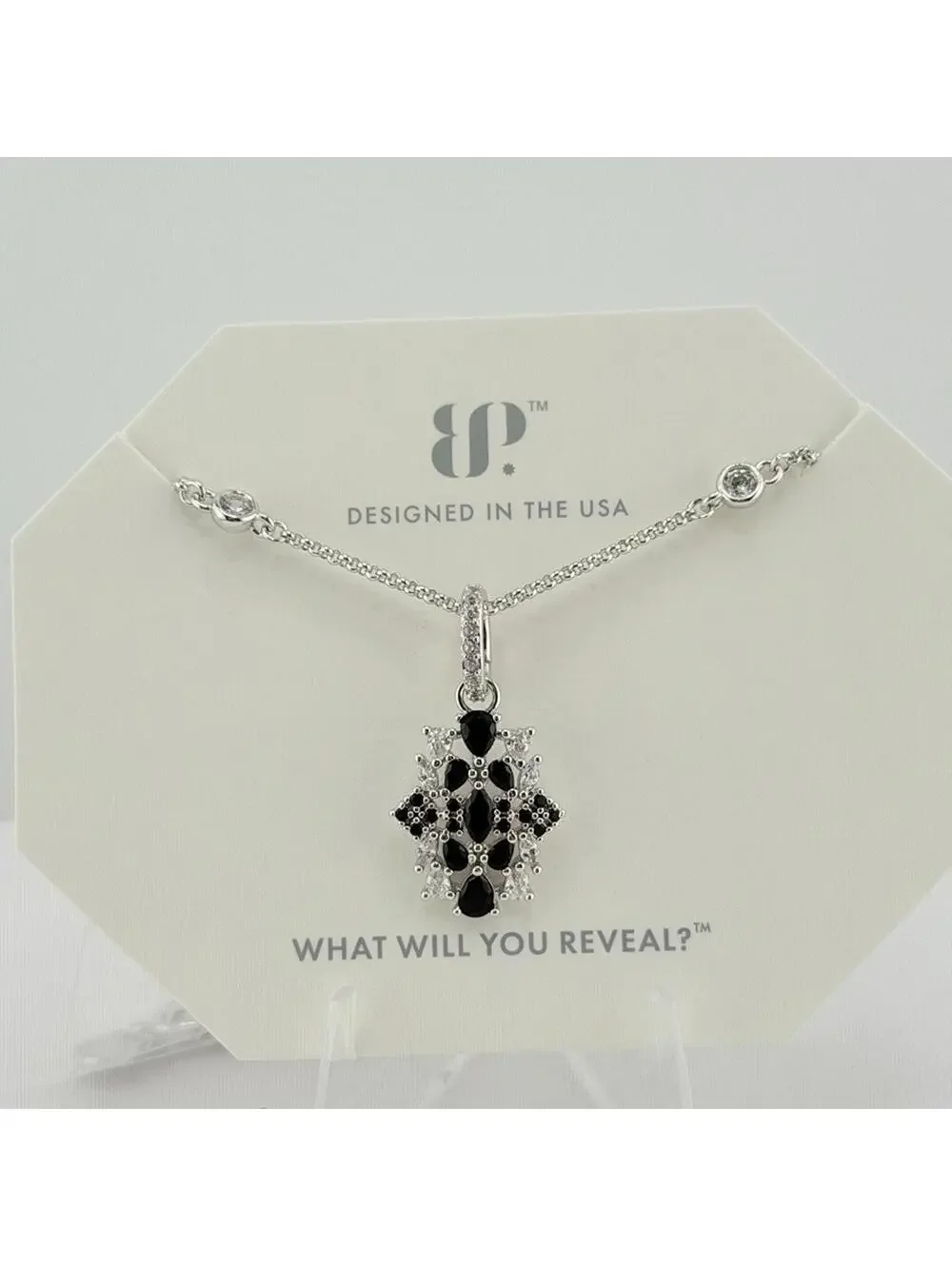 Bomb Party Necklace “Extra is Always Welcome“ Black Onyx on Rhodium